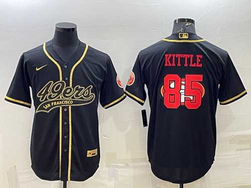 Men%27s San Francisco 49ers #85 George Kittle Black Gold Team Big Logo With Patch Cool Base Stitched Baseball Jersey